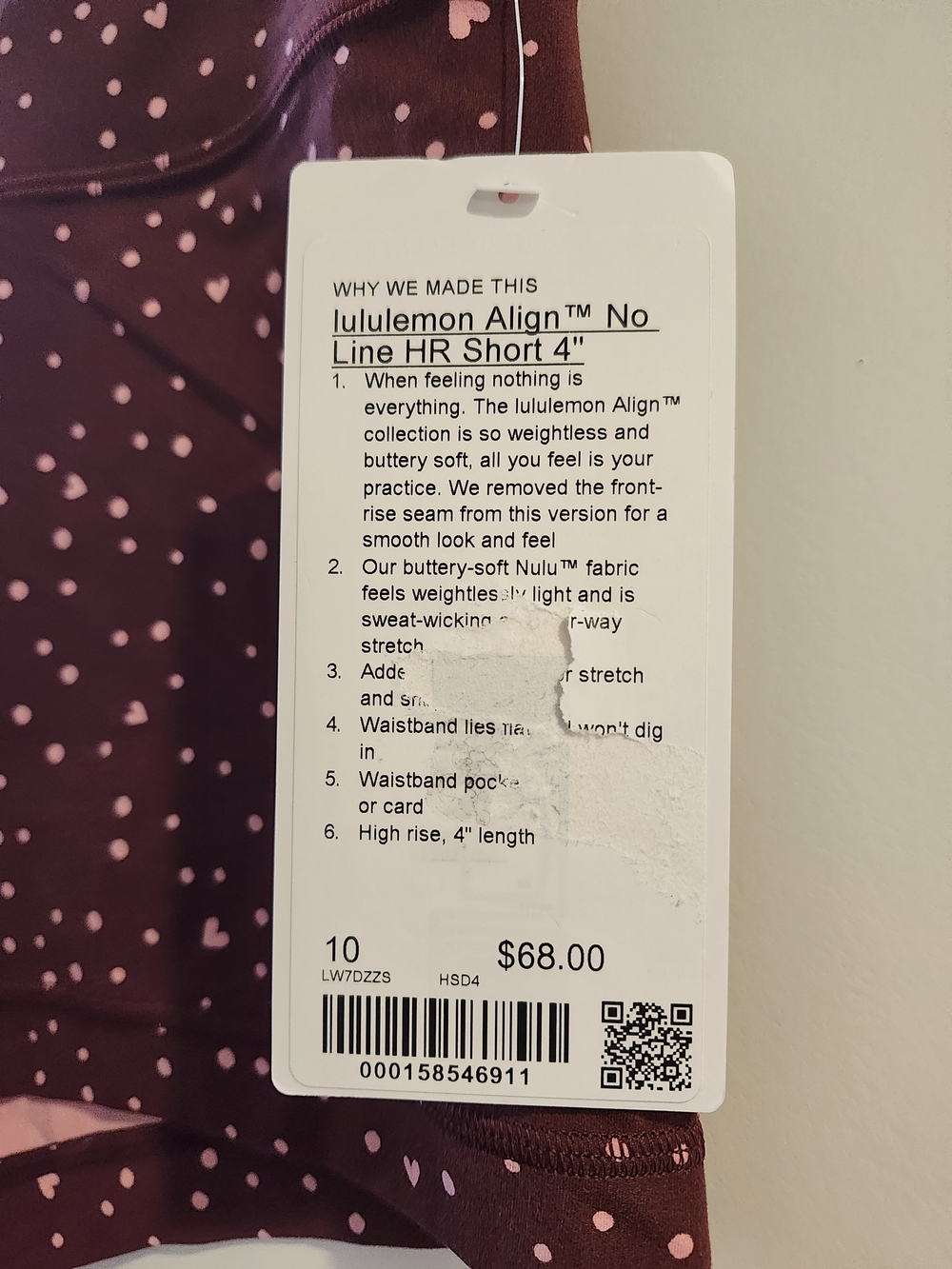 NWT lululemon Align No Line HR Short 4" Heart Print Sz 10 Rare - Picture 3 of 4